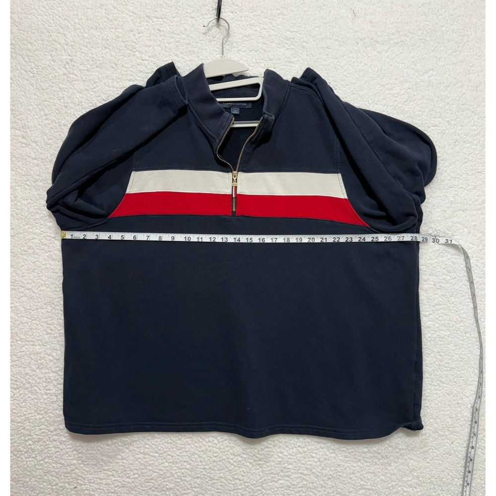 Tommy Hilfiger Mens 3X Quarter Zip Pullover Navy Blue Red White TJIKGK066E - Picture 8 of 9